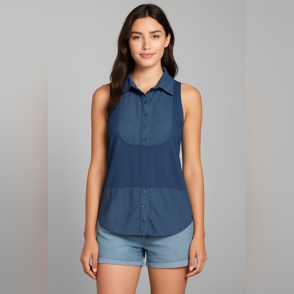 UnderCover Agent by Kathleen Kirkwood Sleeveless Small Blue Denim Preppy Coastal - Picture 1 of 7